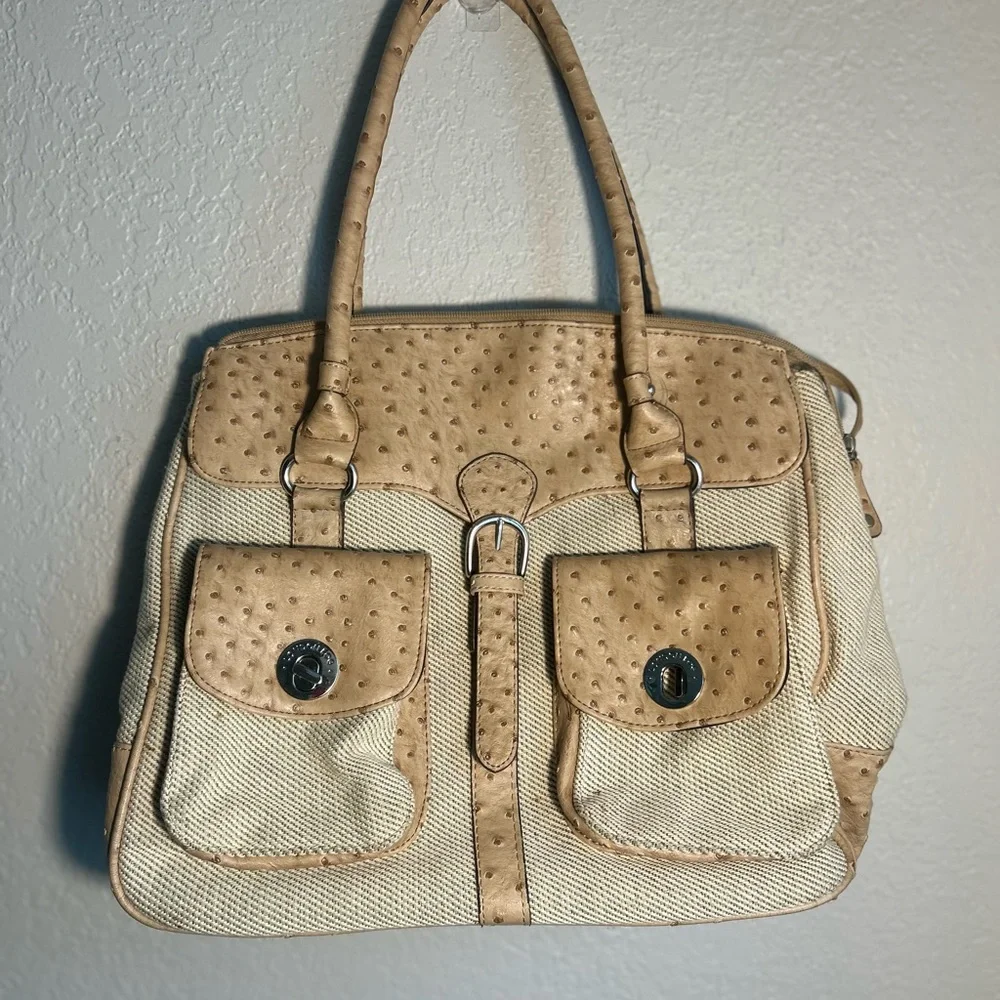 London Fog Tan and Cream Shoulder Bag